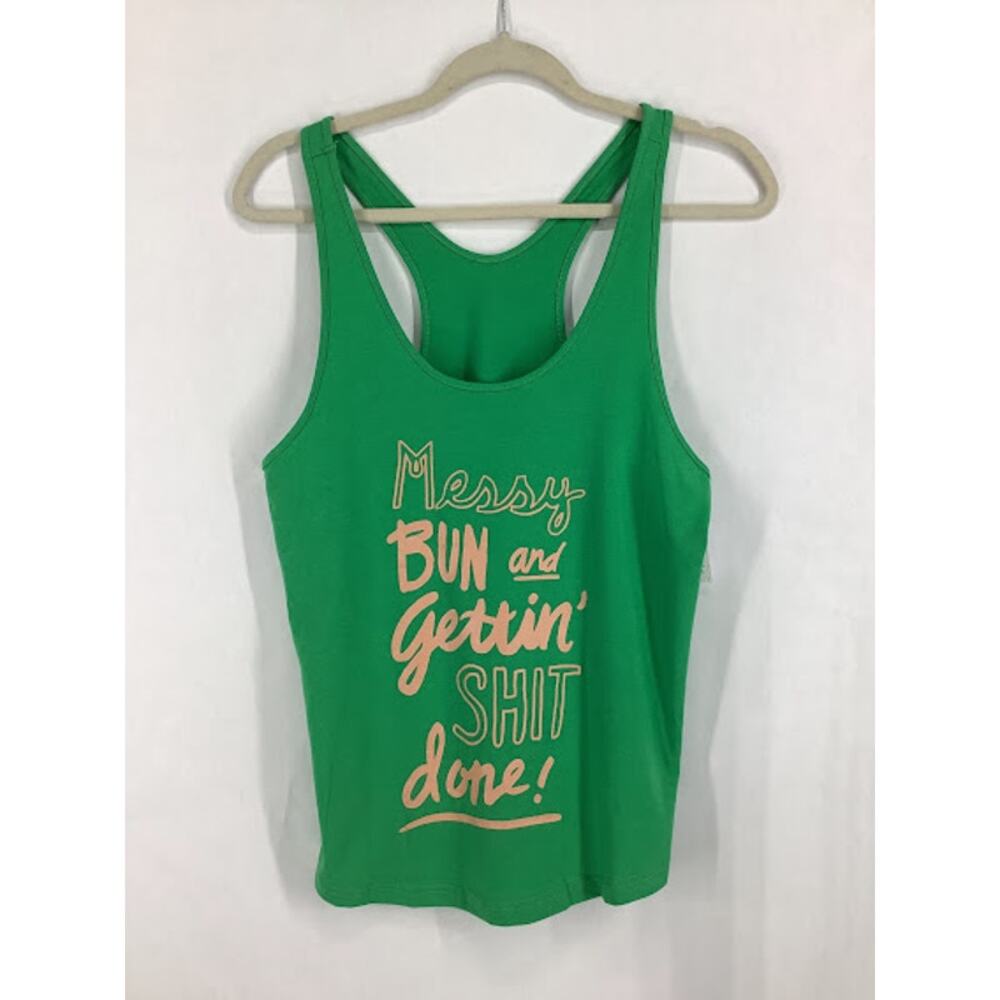 NWT Hello World By Face Designs Green Graphic Racerback Tank Top Women's Medium